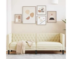 Trivietė chesterfield sofa, kreminės spalvos, dirbtinė oda