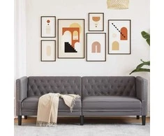 Trivietė chesterfield sofa, pilkos spalvos, dirbtinė oda