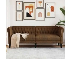 Trivietė chesterfield sofa, rudos spalvos, audinys