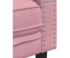 Trivietė chesterfield sofa su pagalvėlėmis, rožinė, aksomas