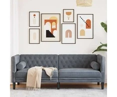 Trivietė chesterfield sofa su pagalvėlėmis, pilka, aksomas
