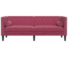 Trivietė chesterfield sofa su pagalvėlėmis, raudona, aksomas
