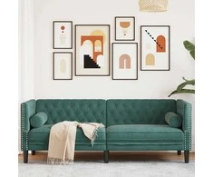 Trivietė chesterfield sofa su pagalvėlėmis, žalia, aksomas