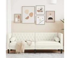 Trivietė chesterfield sofa su pagalvėlėmis, kreminė, aksomas