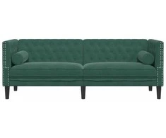 Trivietė chesterfield sofa su pagalvėlėmis, žalia, aksomas