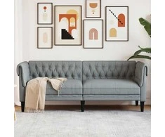 Trivietė chesterfield sofa, šviesiai pilkos spalvos, audinys