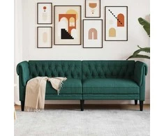 Trivietė chesterfield sofa, tamsiai žalios spalvos, audinys