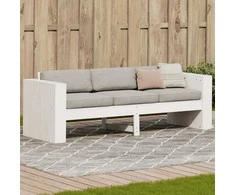Trivietė sodo sofa, balta, 189x60x62cm, pušies medienos masyvas