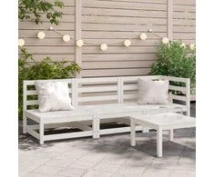 Trivietė sodo sofa, baltos spalvos, pušies medienos masyvas
