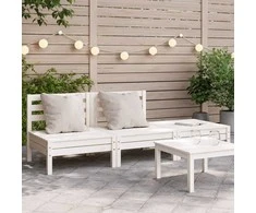 Trivietė sodo sofa, baltos spalvos, pušies medienos masyvas