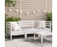 Trivietė sodo sofa, baltos spalvos, pušies medienos masyvas