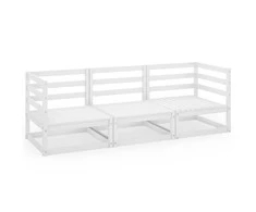 Trivietė sodo sofa, baltos spalvos, pušies medienos masyvas