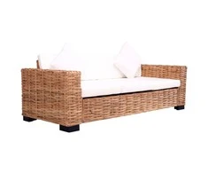 Trivietė sodo sofa, natūralus ratanas