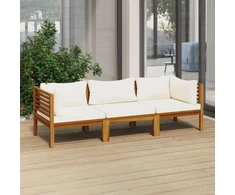Trivietė sodo sofa su kreminėmis pagalvėlėmis, akacijos masyvas