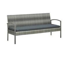 Trivietė sodo sofa su pagalvėle, pilkos spalvos, poliratanas