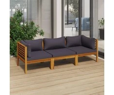 Trivietė sodo sofa su pagalvėlėmis, akacijos medienos masyvas
