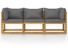 Trivietė sodo sofa su pagalvėlėmis, akacijos medienos masyvas
