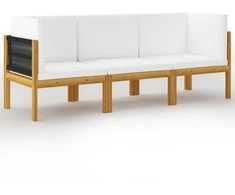 Trivietė sodo sofa su pagalvėlėmis, akacijos medienos masyvas