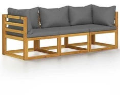 Trivietė sodo sofa su pagalvėlėmis, akacijos medienos masyvas