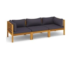 Trivietė sodo sofa su pagalvėlėmis, akacijos medienos masyvas