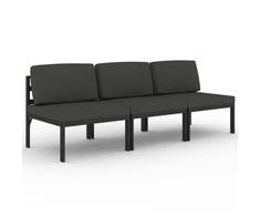 Lauko baldų komplektas Trivietė sodo sofa su pagalvėlėmis, antracito, aliuminis