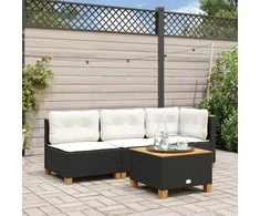 Trivietė sodo sofa su pagalvėlėmis, juodos spalvos, poliratanas
