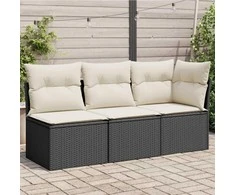 Trivietė sodo sofa su pagalvėlėmis, juodos spalvos, poliratanas