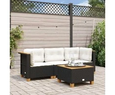 Trivietė sodo sofa su pagalvėlėmis, juodos spalvos, poliratanas