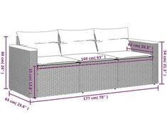 Trivietė sodo sofa su pagalvėlėmis, juodos spalvos, poliratanas