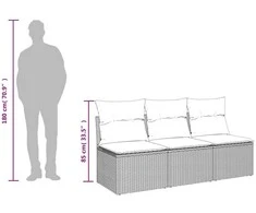 Trivietė sodo sofa su pagalvėlėmis, juodos spalvos, poliratanas