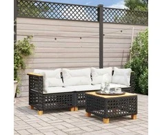 Trivietė sodo sofa su pagalvėlėmis, juodos spalvos, poliratanas