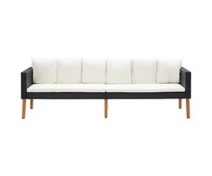 Trivietė sodo sofa su pagalvėlėmis, juodos spalvos, poliratanas
