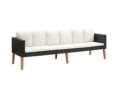 Trivietė sodo sofa su pagalvėlėmis, juodos spalvos, poliratanas
