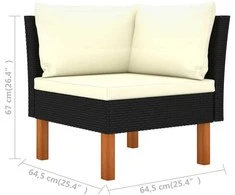 Trivietė sodo sofa su pagalvėlėmis, juodos spalvos, poliratanas
