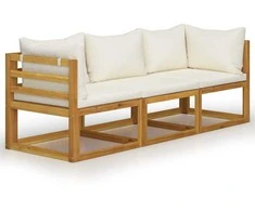 Trivietė sodo sofa su pagalvėlėmis, kreminė, akacijos masyvas
