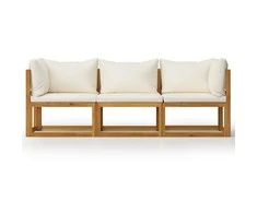 Trivietė sodo sofa su pagalvėlėmis, kreminė, akacijos masyvas