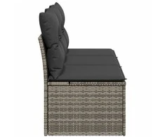 Trivietė sodo sofa su pagalvėlėmis, pilkos spalvos, poliratanas