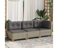 Trivietė sodo sofa su pagalvėlėmis, pilkos spalvos, poliratanas