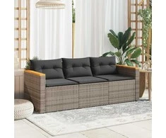 Trivietė sodo sofa su pagalvėlėmis, pilkos spalvos, poliratanas