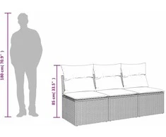 Trivietė sodo sofa su pagalvėlėmis, pilkos spalvos, poliratanas