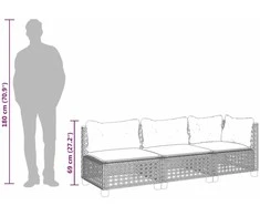 Trivietė sodo sofa su pagalvėlėmis, pilkos spalvos, poliratanas