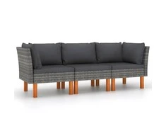 Trivietė sodo sofa su pagalvėlėmis, pilkos spalvos, poliratanas