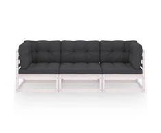 Trivietė sodo sofa su pagalvėlėmis, pušies medienos masyvas