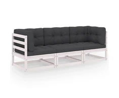 Trivietė sodo sofa su pagalvėlėmis, pušies medienos masyvas