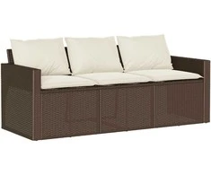 Trivietė sodo sofa su pagalvėlėmis, ruda, poliratanas