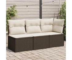 Trivietė sodo sofa su pagalvėlėmis, ruda, poliratanas