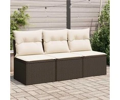 Trivietė sodo sofa su pagalvėlėmis, ruda, poliratanas