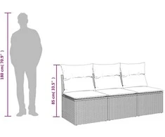 Trivietė sodo sofa su pagalvėlėmis, smėlio spalvos, poliratanas