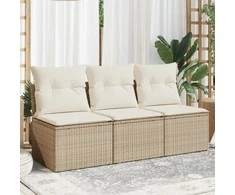 Trivietė sodo sofa su pagalvėlėmis, smėlio spalvos, poliratanas