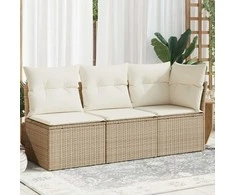 Trivietė sodo sofa su pagalvėlėmis, smėlio spalvos, poliratanas
